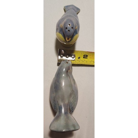 Vintage Blue Yellow Birds Salt & Pepper Shakers Gold Detailed Glossy Porcelain - Picture 7 of 16